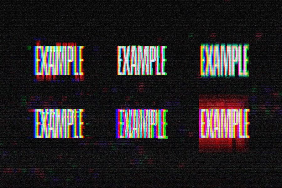 18款新潮故障错位视觉设计美学照片文字字体Ps特效滤镜插件样机模板 Classic Glitch Effects Collection 插件预设 sucaiwan.com