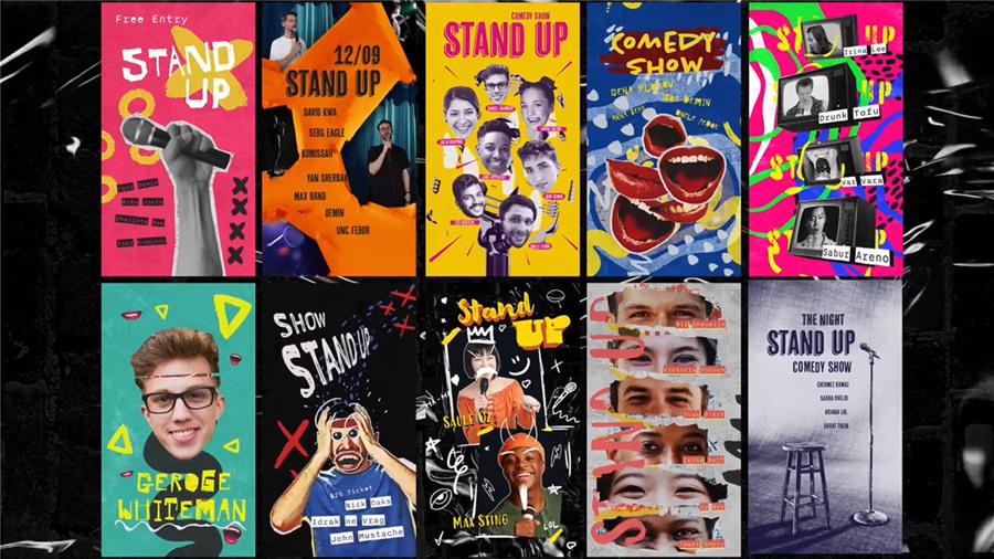 AE模板:喜剧相声脱口秀拼贴艺术风格竖屏抖音推广海报GIF视频模板 Comedy Stand Up Stories Pack 影视音频 第1张-素材湾丨精选海外优质设计素材资源 AE模板:喜剧相声脱口秀拼贴艺术风格竖屏抖音推广海报GIF视频模板 Comedy Stand Up Stories Pack 影视音频 sucaiwan.com