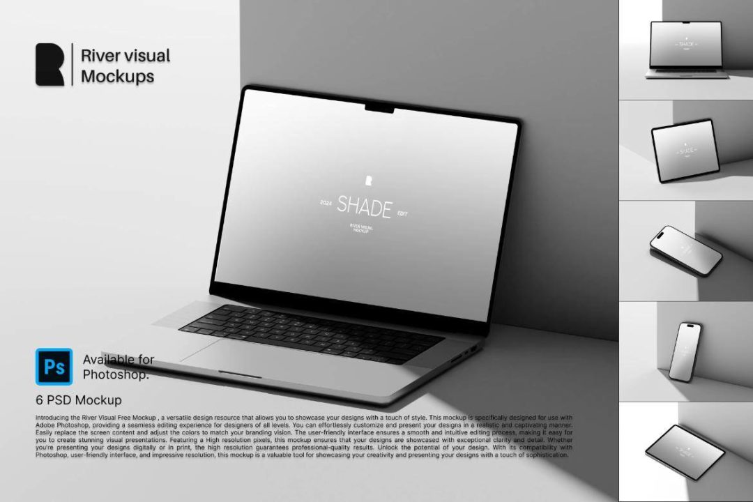 6款工业风苹果iPad平板MacBook电脑iPhone手机演示贴图ps展示效果图样机模板 Device Mockup – Shade Series 样机素材 第1张-素材湾丨精选海外优质设计素材资源 6款工业风苹果iPad平板MacBook电脑iPhone手机演示贴图ps展示效果图样机模板 Device Mockup – Shade Series 样机素材 sucaiwan.com