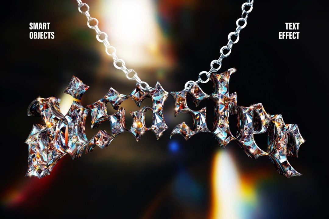 嘻哈电音风格闪亮发光钻石宝石项链3d字体设计ps特效滤镜样机模板素材 Sparkly Diamond Text Effect 插件预设 第1张-素材湾丨精选海外优质设计素材资源 嘻哈电音风格闪亮发光钻石宝石项链3d字体设计ps特效滤镜样机模板素材 Sparkly Diamond Text Effect 插件预设 sucaiwan.com