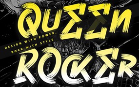 时尚创意海报封面徽标设计手写英文字体安装包 Queen Rocker