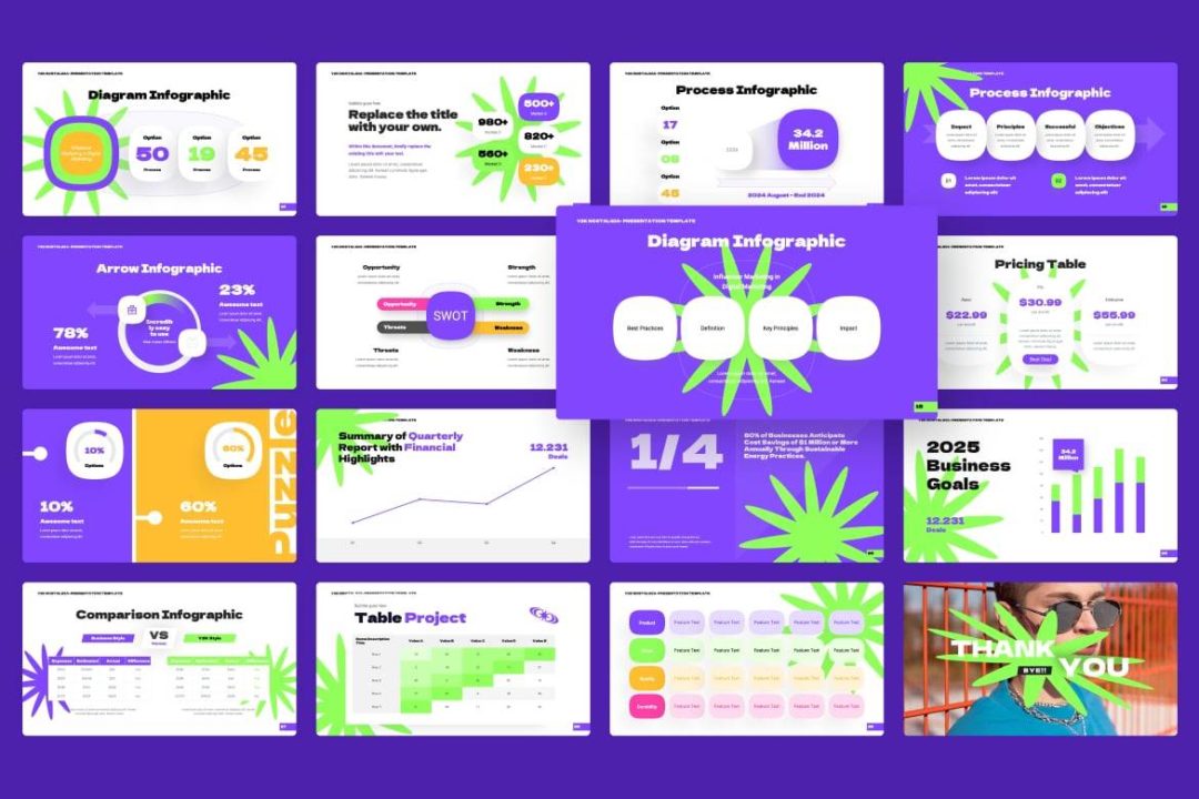 现代复古美学Y2K品牌营销策划演示文稿设计ppt模版 Y2K Retro Nostalgia PowerPoint 幻灯图表 sucaiwan.com