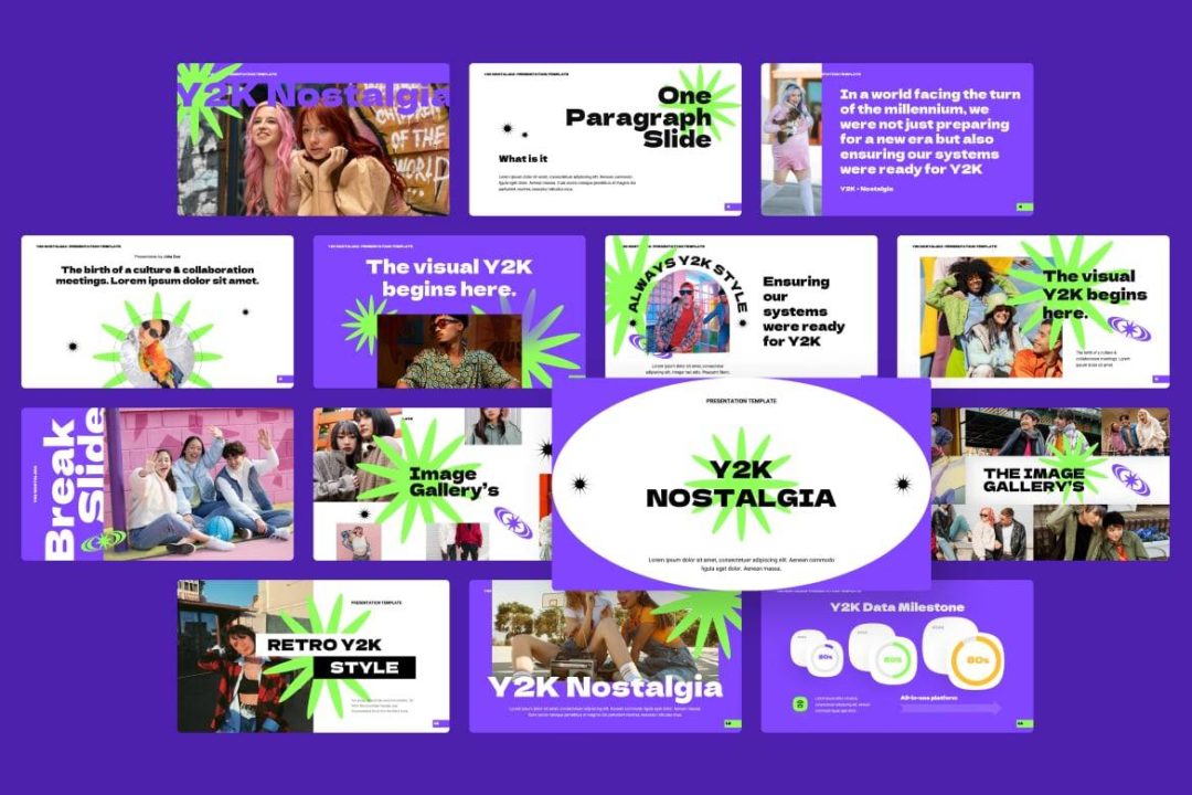 现代复古美学Y2K品牌营销策划演示文稿设计ppt模版 Y2K Retro Nostalgia PowerPoint 幻灯图表 sucaiwan.com