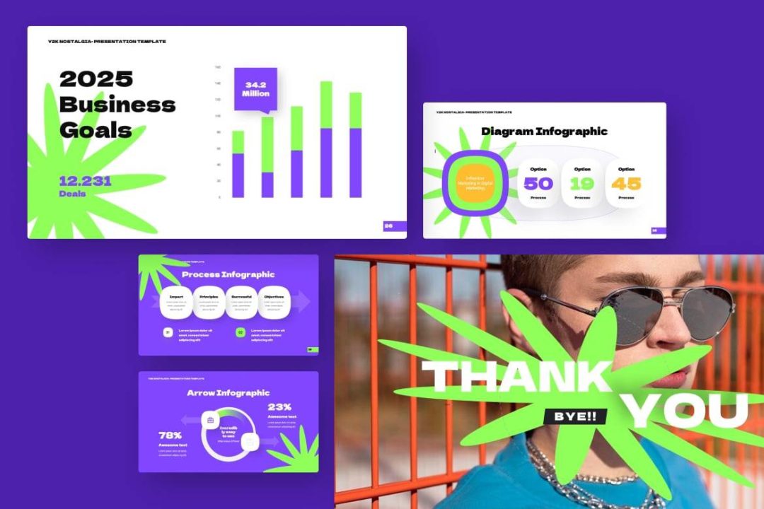 现代复古美学Y2K品牌营销策划演示文稿设计ppt模版 Y2K Retro Nostalgia PowerPoint 幻灯图表 sucaiwan.com