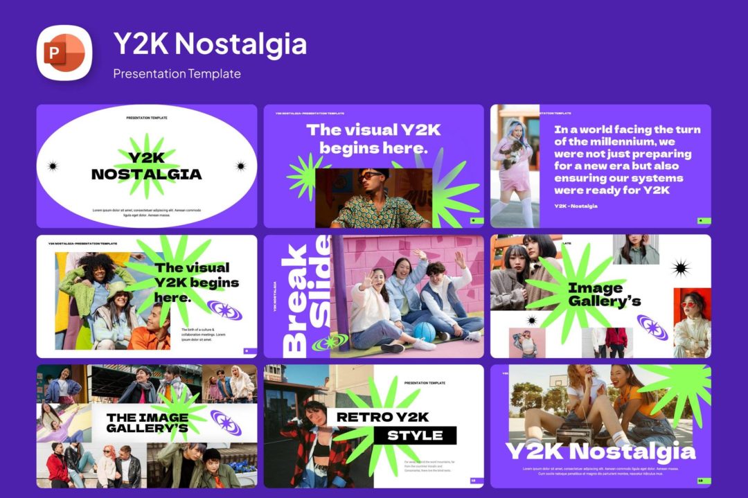 现代复古美学Y2K品牌营销策划演示文稿设计ppt模版 Y2K Retro Nostalgia PowerPoint 幻灯图表 sucaiwan.com