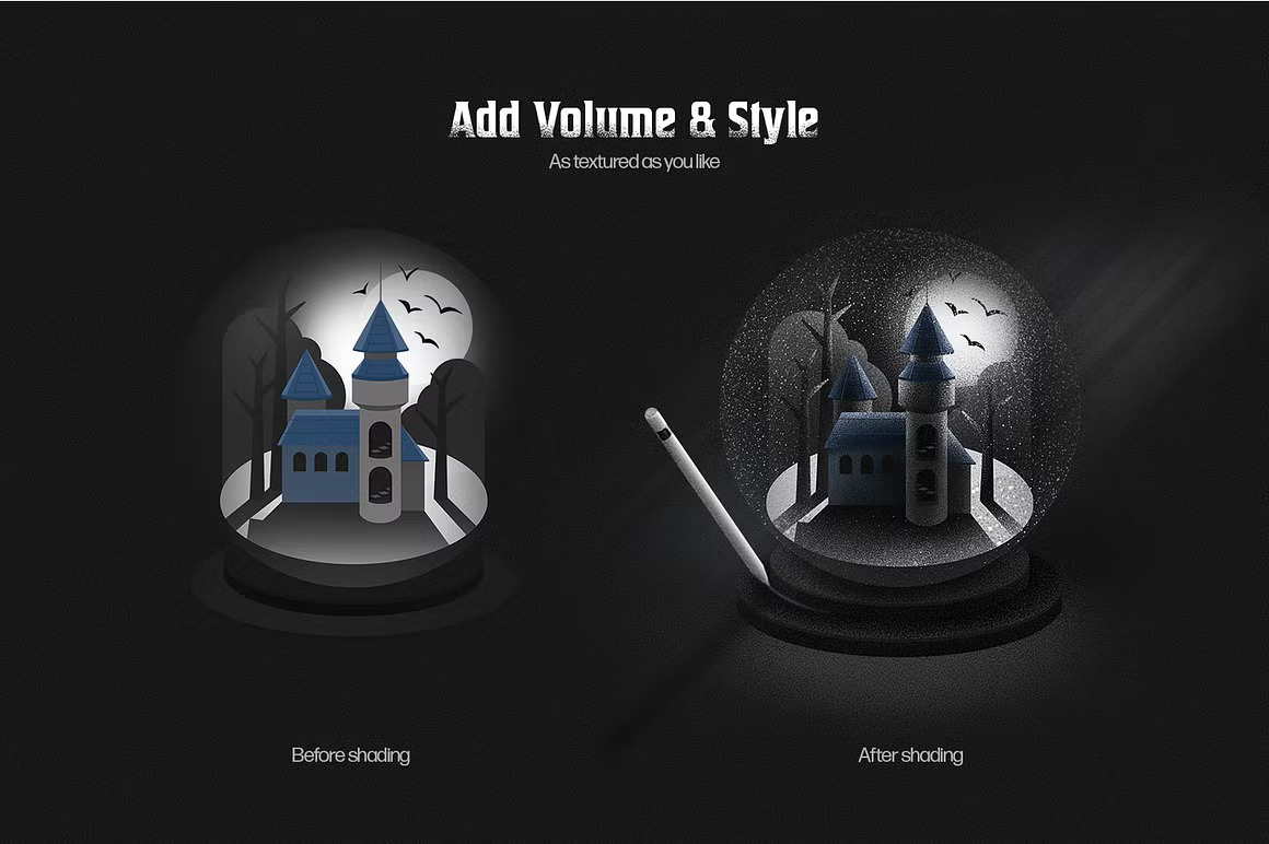 复古颗粒噪点谷砂砾纹理数字绘画procreate笔刷画笔设计素材 Grim Shader Procreate Brushes 笔刷资源 sucaiwan.com