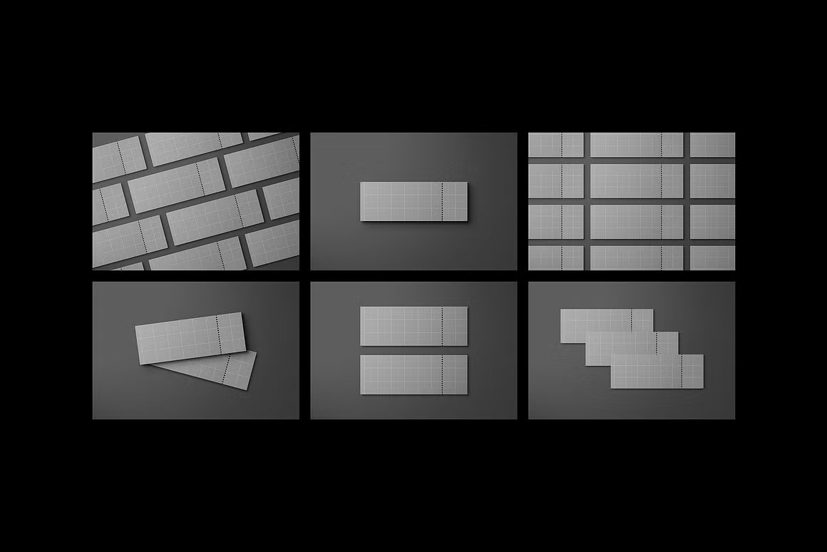 6款时尚电影音乐飞机票门票设计展示效果图Ps贴图样机模板素材 Event Ticket Mockups with Shadows 样机素材 sucaiwan.com