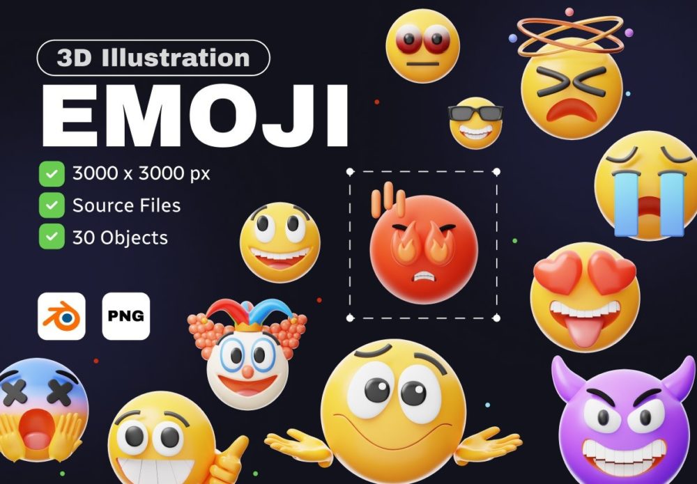 30款卡通趣味创意Emoji表情包3D图标插图Icons设计Blender/PNG格式素材 3D Emoji Collection 图标素材 第1张-素材湾丨精选海外优质设计素材资源 30款卡通趣味创意Emoji表情包3D图标插图Icons设计Blender/PNG格式素材 3D Emoji Collection 图标素材 sucaiwan.com