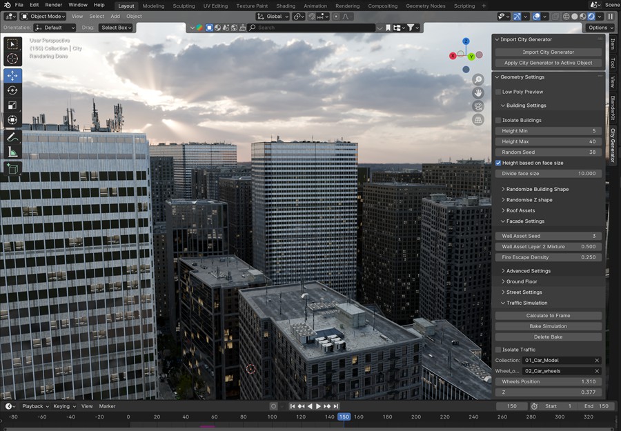 Blender城市楼房建筑街道3D场景模型生成器插件 Blender Market – The City Generator v1.1 插件预设 sucaiwan.com