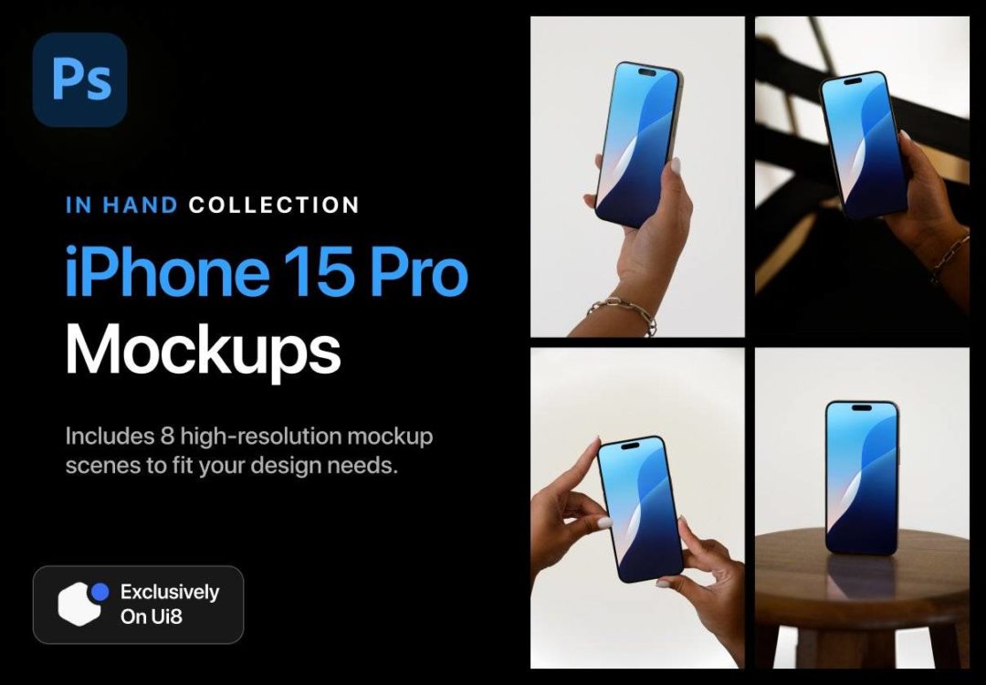 8款真实手持苹果iPhone 15 Pro演示效果图Ps展示贴图样机模板素材 iPhone 15 Pro – In Hand Mockup Collection 样机素材 第1张-素材湾丨精选海外优质设计素材资源 8款真实手持苹果iPhone 15 Pro演示效果图Ps展示贴图样机模板素材 iPhone 15 Pro – In Hand Mockup Collection 样机素材 sucaiwan.com