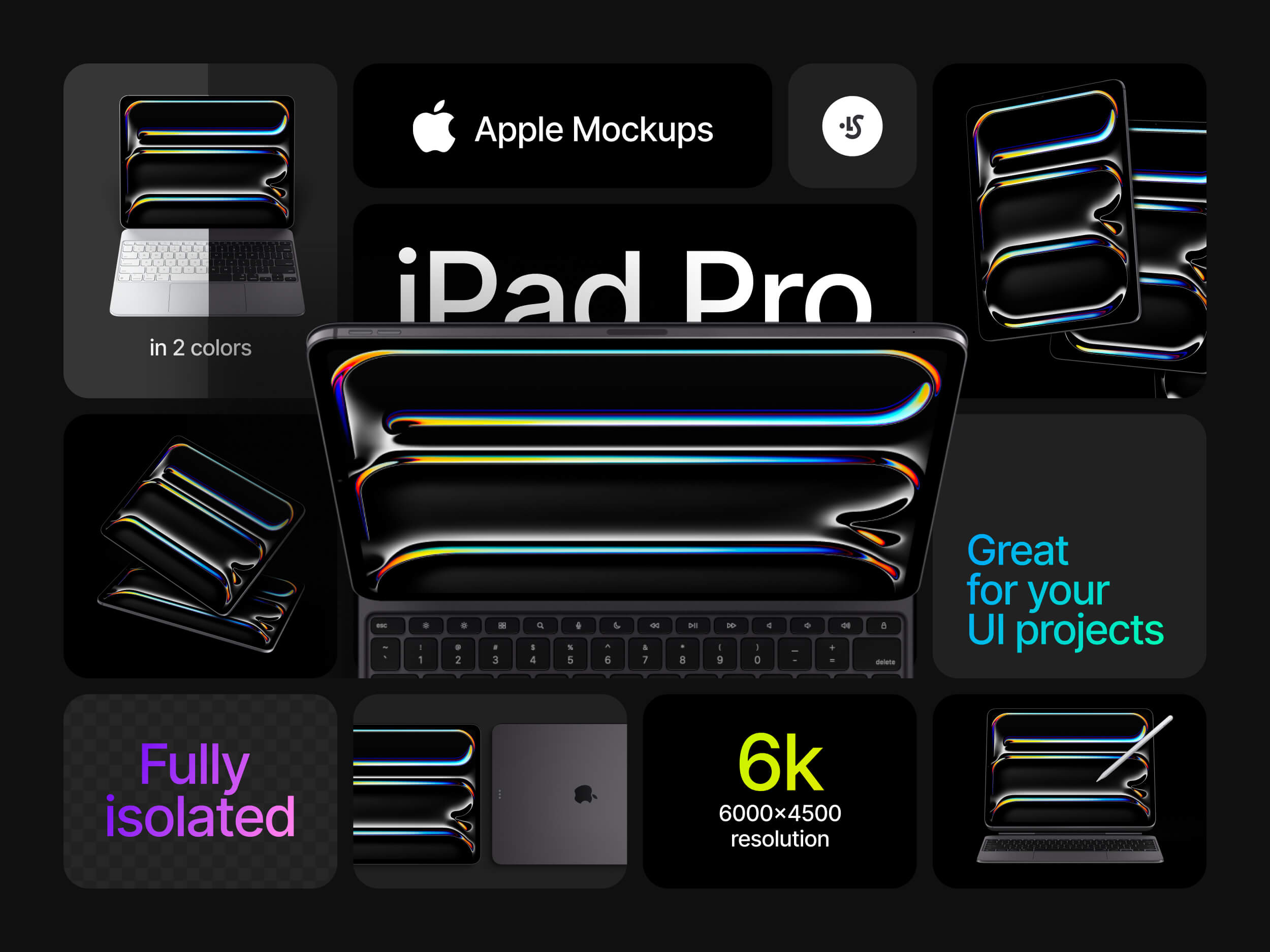 21款高级2024款苹果iPad平板电脑ui界面设计作品集ps展示效果图样机 iPad Pro (2024) Mockups 样机素材 sucaiwan.com