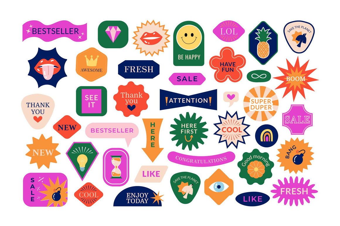 169款复古趣味贴纸徽标logoAI矢量形状源文件平面设计组合套装Retro stickers, vector creator 图片素材 第4张-素材湾丨精选海外优质设计素材资源 169款复古趣味贴纸徽标logoAI矢量形状源文件平面设计组合套装Retro stickers, vector creator 图片素材 sucaiwan.com