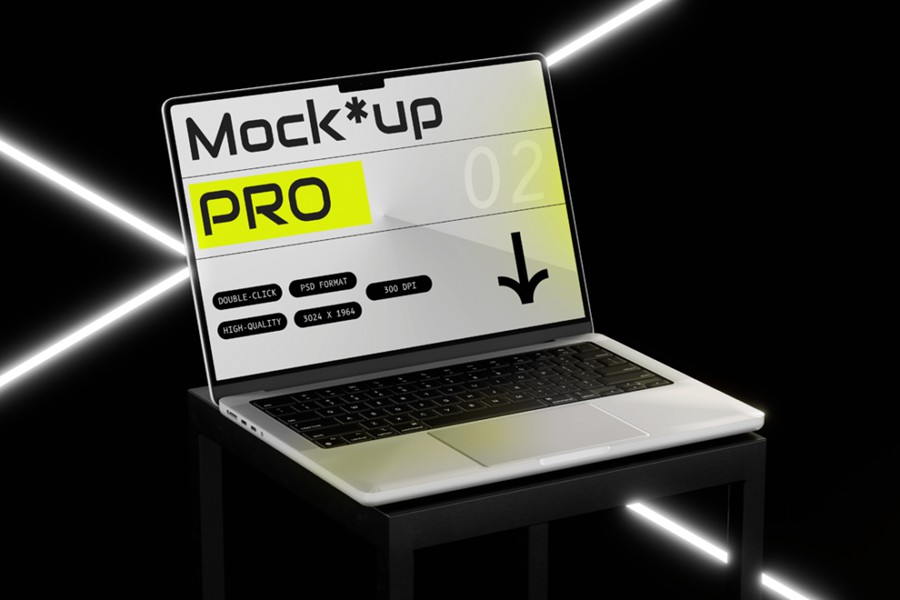 潮流黑化风苹果MacBook笔记本电脑演示效果图Ps贴图样机模板 Laptop Mockup 样机素材 sucaiwan.com