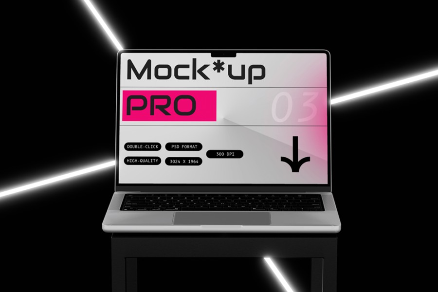 潮流黑化风苹果MacBook笔记本电脑演示效果图Ps贴图样机模板 Laptop Mockup 样机素材 sucaiwan.com