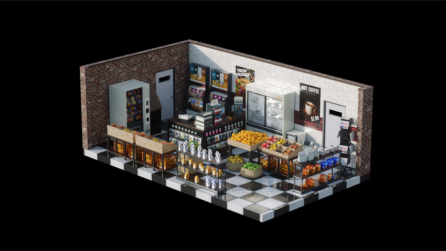 Blender复古咖啡馆面包店杂货店饰品店内饰3D模型 KitBash3D – Neighborhood Shops 样机素材 第15张-素材湾丨精选海外优质设计素材资源 Blender复古咖啡馆面包店杂货店饰品店内饰3D模型 KitBash3D – Neighborhood Shops 样机素材 sucaiwan.com