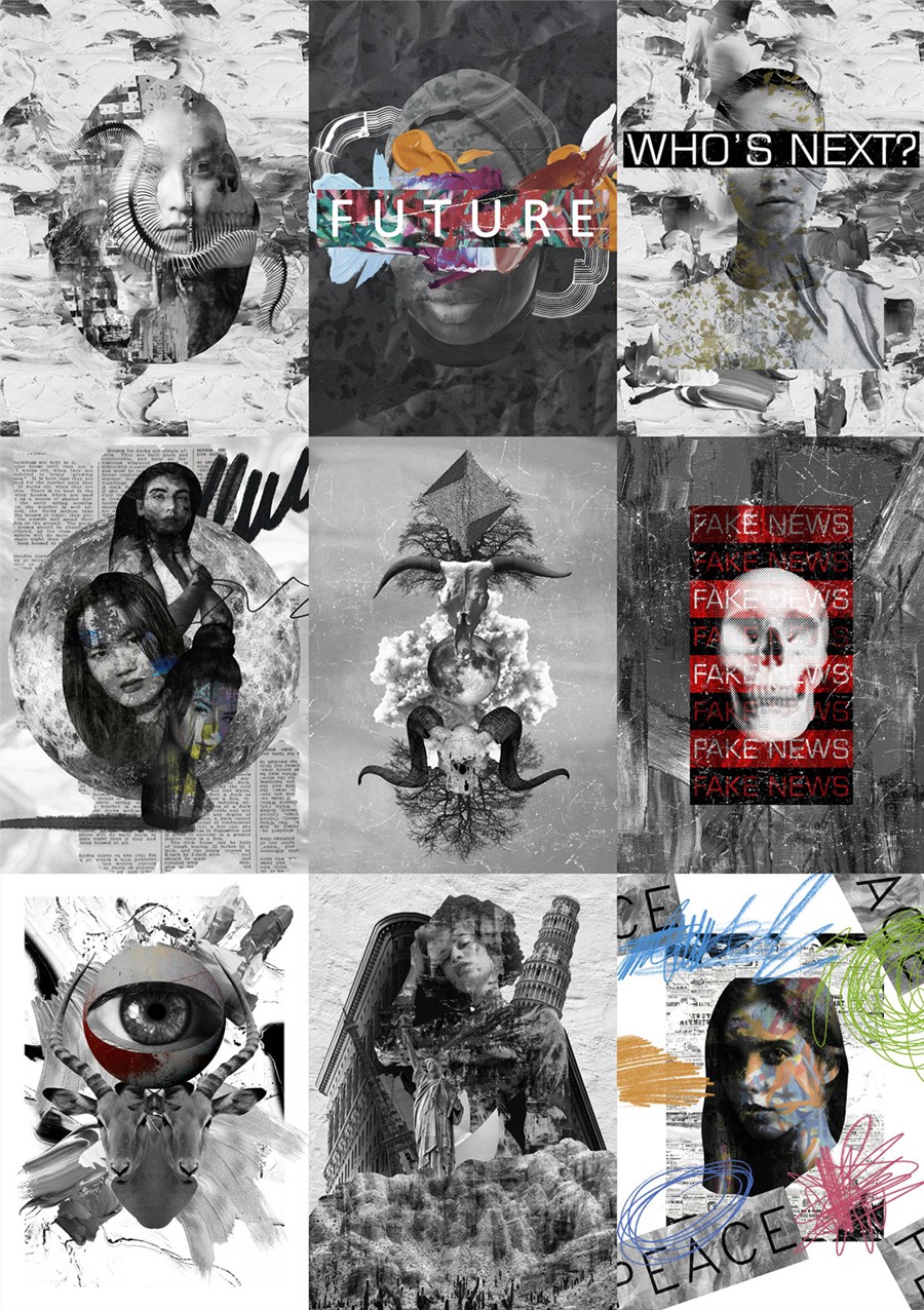 209款做旧粗糙涂鸦艺术单色女性动物纸片线条丙烯酸笔触纹理拼贴画PNG免抠图设计素材 Monochrome Collage Pack 图片素材 sucaiwan.com