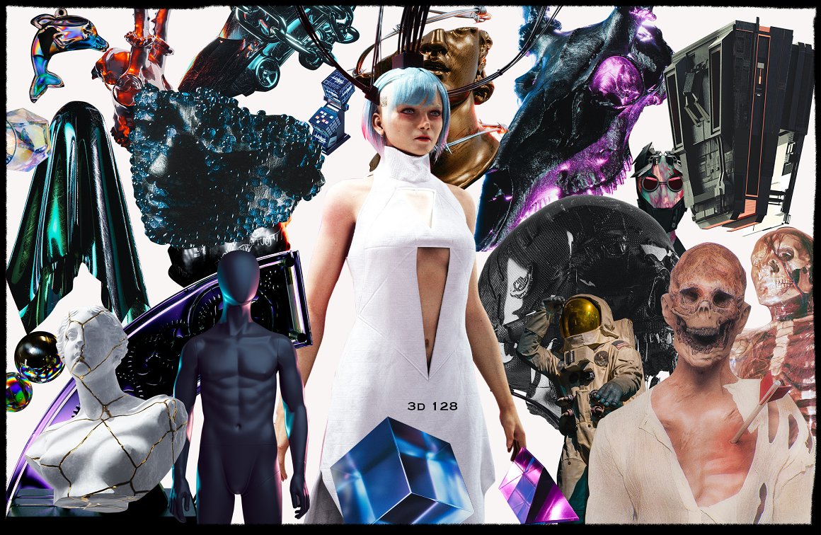 1900+赛博朋克未来机能拼贴艺术人物汽车花卉动物雕像复古涂鸦酸性剪纸纸片PNG图形元素素材 1900+ Ultimate Collage Elements 图片素材 sucaiwan.com