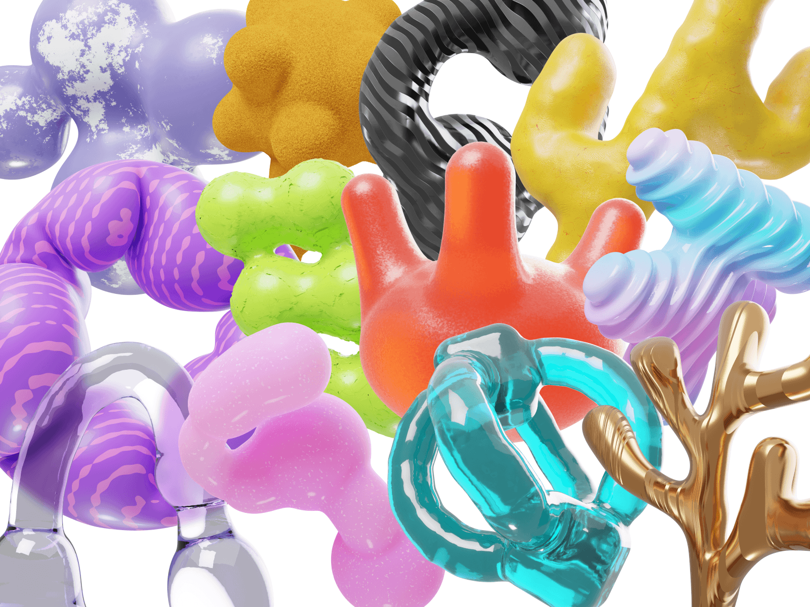 抽象3D艺术流体几何抽象图形PNG平面UI设计元素模型包 Craftwork – Fluids 图片素材 sucaiwan.com