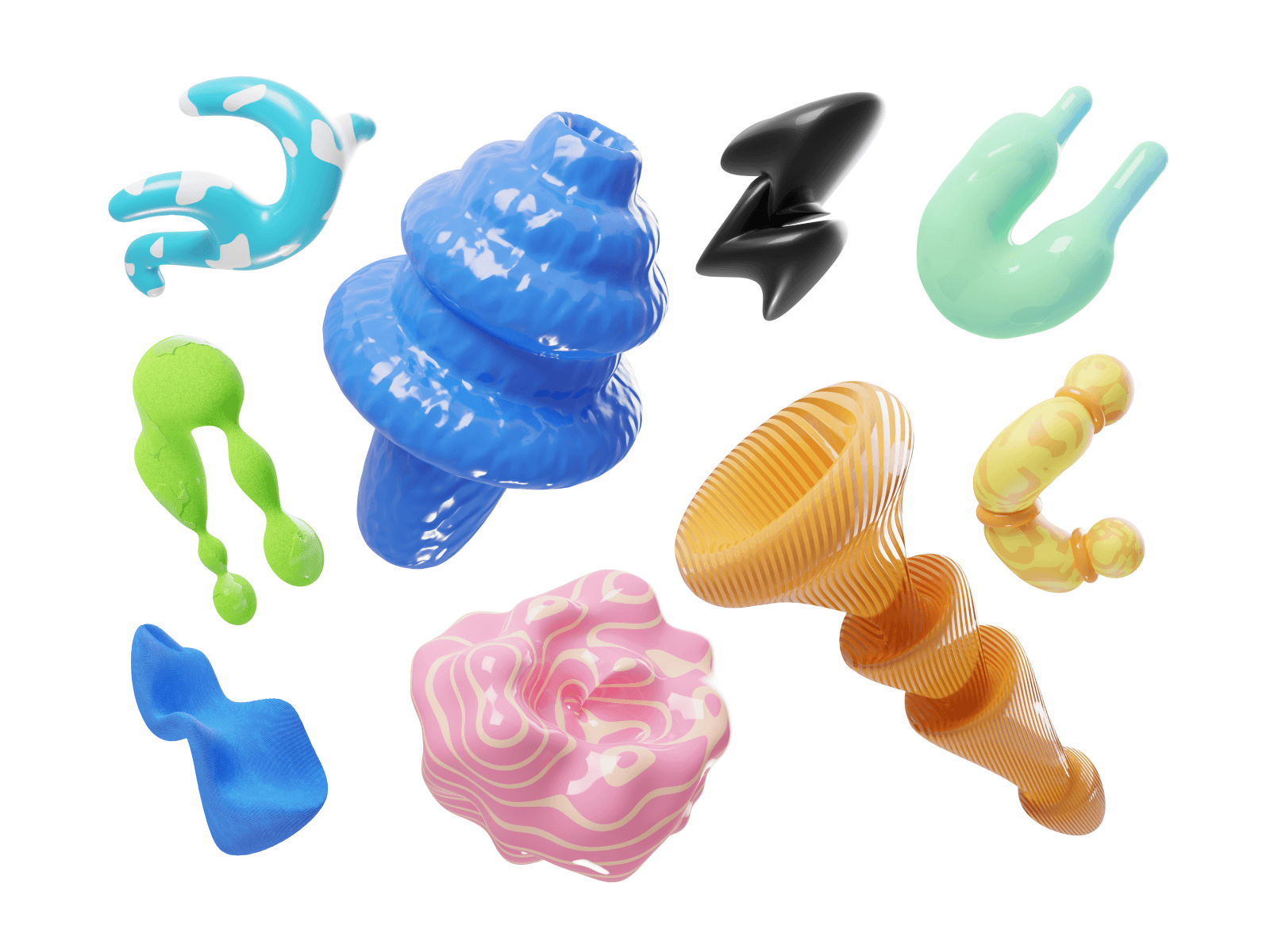 抽象3D艺术流体几何抽象图形PNG平面UI设计元素模型包 Craftwork – Fluids 图片素材 sucaiwan.com