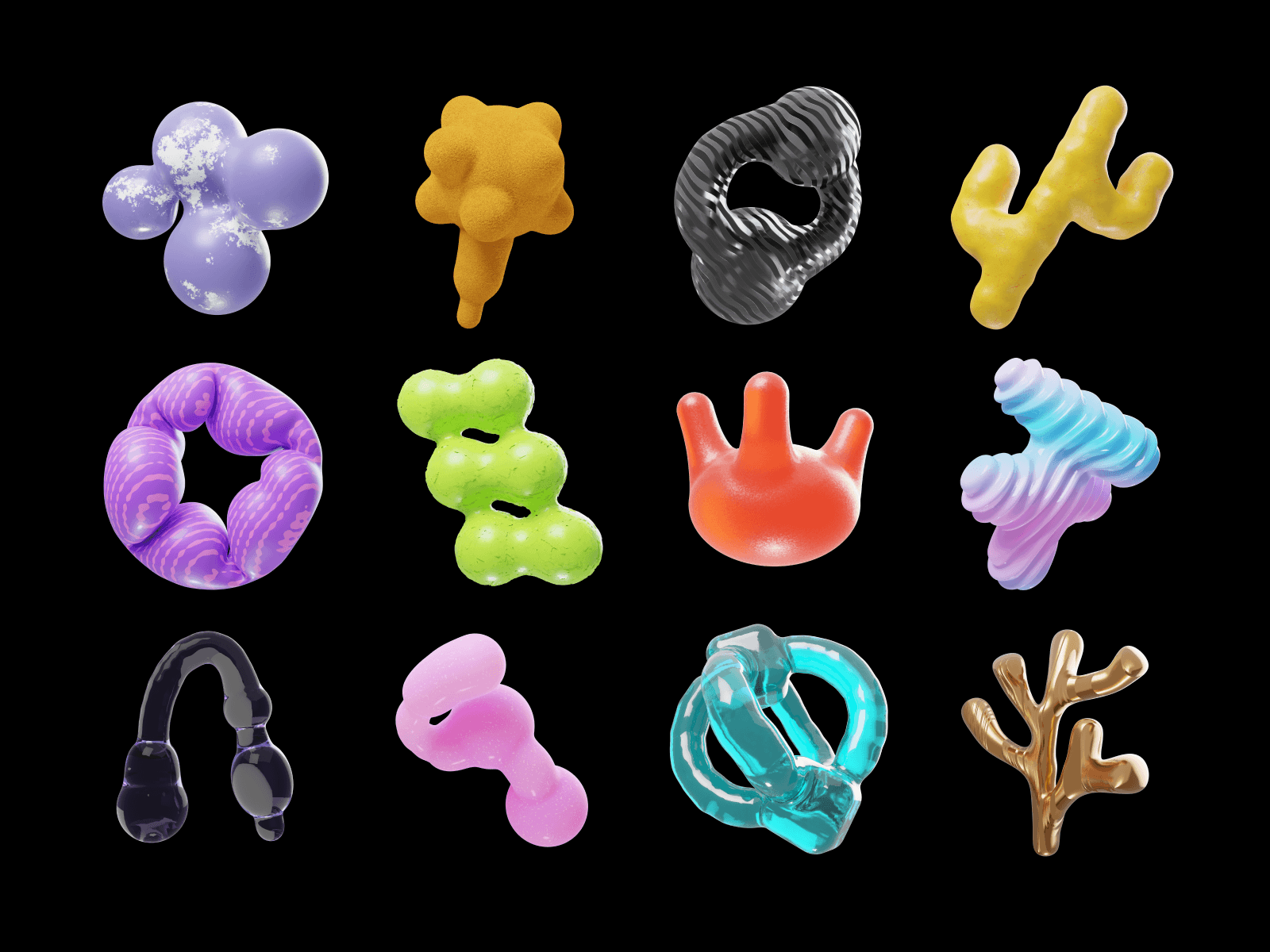 抽象3D艺术流体几何抽象图形PNG平面UI设计元素模型包 Craftwork – Fluids 图片素材 sucaiwan.com