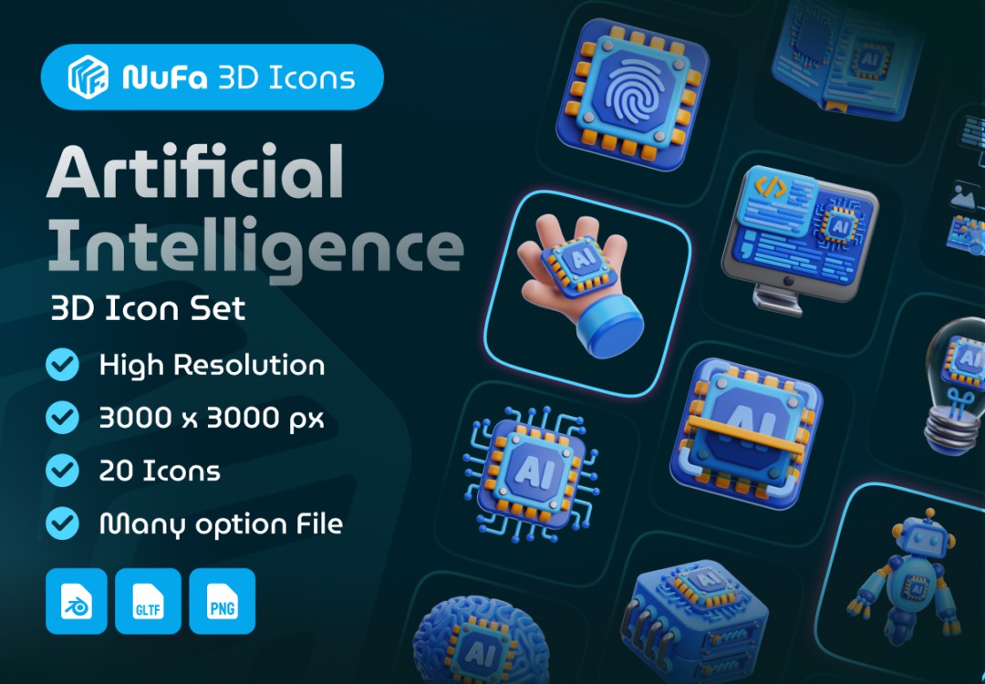 20款高级AI人工智能芯片大脑3D插图图标Icons设计Blender/PNG格式素材 3D Artificial Intelligence Icon Set 图标素材 第1张-素材湾丨精选海外优质设计素材资源 20款高级AI人工智能芯片大脑3D插图图标Icons设计Blender/PNG格式素材 3D Artificial Intelligence Icon Set 图标素材 sucaiwan.com