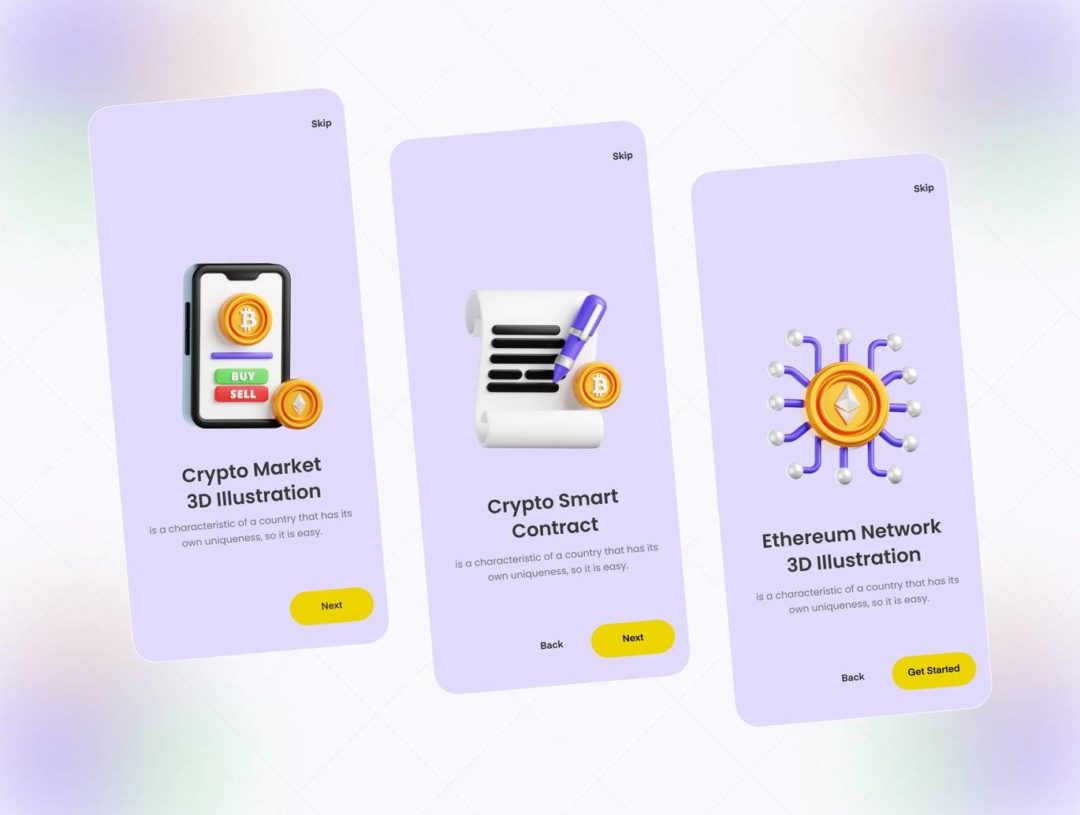 12款卡通趣味加密货币数字金融3D插图图标Icons设计素材 Cryptocurrency 3D Illustration 图标素材 sucaiwan.com