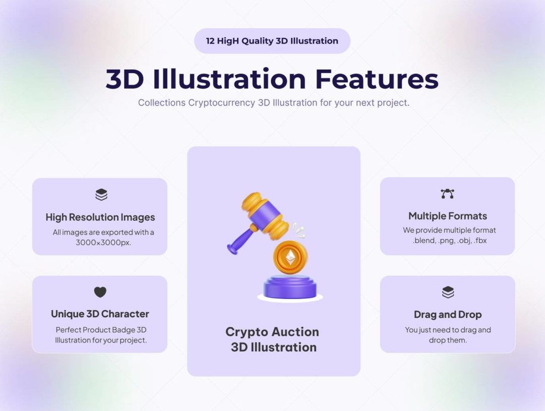 12款卡通趣味加密货币数字金融3D插图图标Icons设计素材 Cryptocurrency 3D Illustration 图标素材 sucaiwan.com