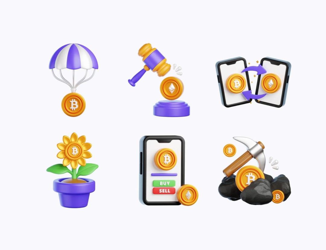 12款卡通趣味加密货币数字金融3D插图图标Icons设计素材 Cryptocurrency 3D Illustration 图标素材 sucaiwan.com