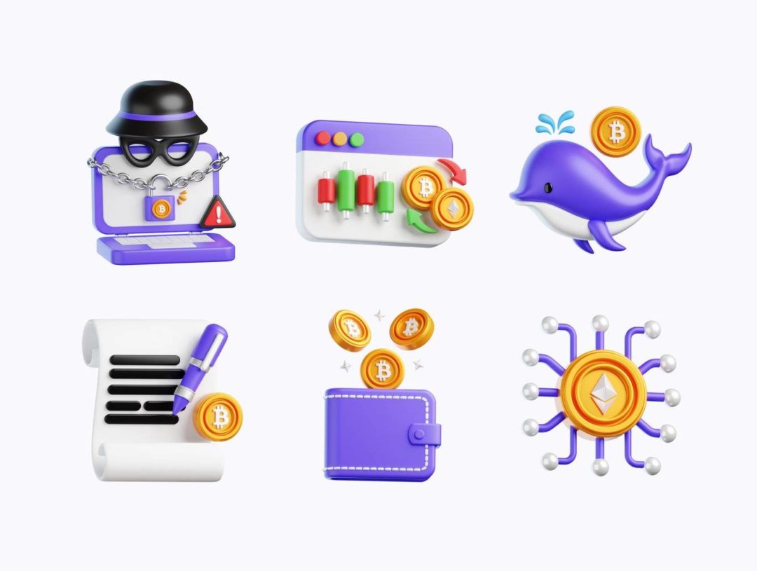 12款卡通趣味加密货币数字金融3D插图图标Icons设计素材 Cryptocurrency 3D Illustration 图标素材 sucaiwan.com