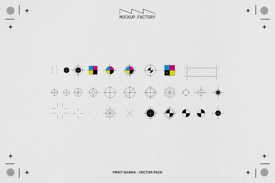 120款的创意CMYK打印印刷出血裁剪标注标记符号PNG免抠图设计素材 Print Marks | 120+ Vector Assets 图片素材 sucaiwan.com