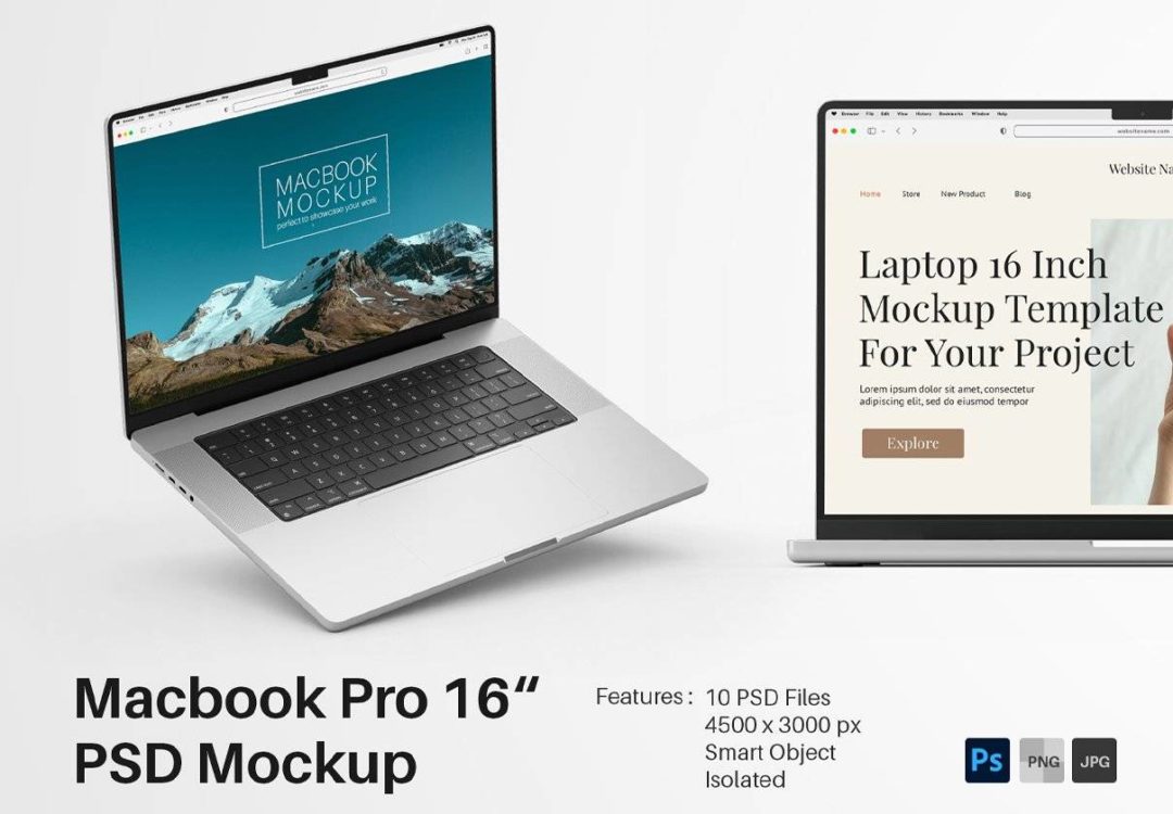 10款时尚苹果MacBook 16寸笔记本电脑演示效果图Ps贴图样机模板素材 Macbook Laptop 2021 16 Inch Mockup Pack 样机素材 第1张-素材湾丨精选海外优质设计素材资源 10款时尚苹果MacBook 16寸笔记本电脑演示效果图Ps贴图样机模板素材 Macbook Laptop 2021 16 Inch Mockup Pack 样机素材 sucaiwan.com