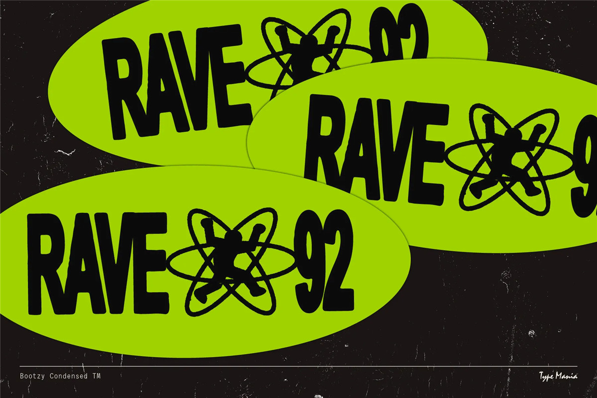 英文字体:复古Y2K粗犷磨损印刷出血趣味logo标题排版无衬线装饰英文字体 Bootzy Condensed TM – Rugged Font 设计素材 第9张-素材湾丨精选海外优质设计素材资源 英文字体:复古Y2K粗犷磨损印刷出血趣味logo标题排版无衬线装饰英文字体 Bootzy Condensed TM – Rugged Font 设计素材 sucaiwan.com