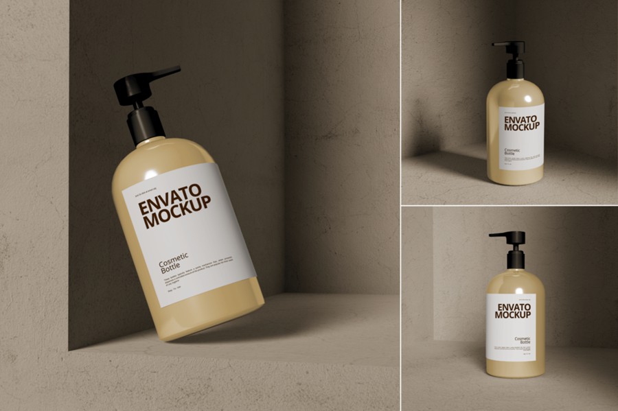混凝土背景化妆品按压泵瓶包装瓶设计展示效果图PS贴图样机模板素材 Cosmetic Pump Bottle Mockup | Beige 样机素材 第1张-素材湾丨精选海外优质设计素材资源 混凝土背景化妆品按压泵瓶包装瓶设计展示效果图PS贴图样机模板素材 Cosmetic Pump Bottle Mockup | Beige 样机素材 sucaiwan.com