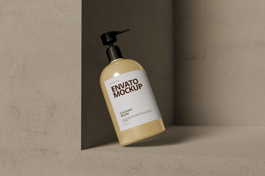 混凝土背景化妆品按压泵瓶包装瓶设计展示效果图PS贴图样机模板素材 Cosmetic Pump Bottle Mockup | Beige 样机素材 第2张-素材湾丨精选海外优质设计素材资源 混凝土背景化妆品按压泵瓶包装瓶设计展示效果图PS贴图样机模板素材 Cosmetic Pump Bottle Mockup | Beige 样机素材 sucaiwan.com
