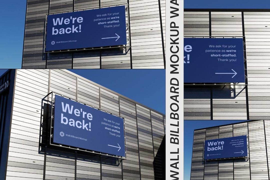 逼真墙面宣传海报广告牌设计展示效果图PS贴图样机模板素材 Wall Billboard Mockup 样机素材 sucaiwan.com