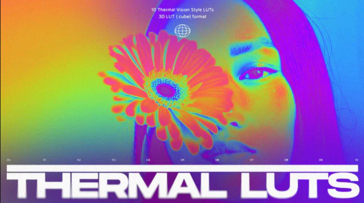20个霓虹抽象光谱红外热成像彩色负片视觉源介质LUT调色预设包 Thermal Vision LUTs 插件预设 sucaiwan.com
