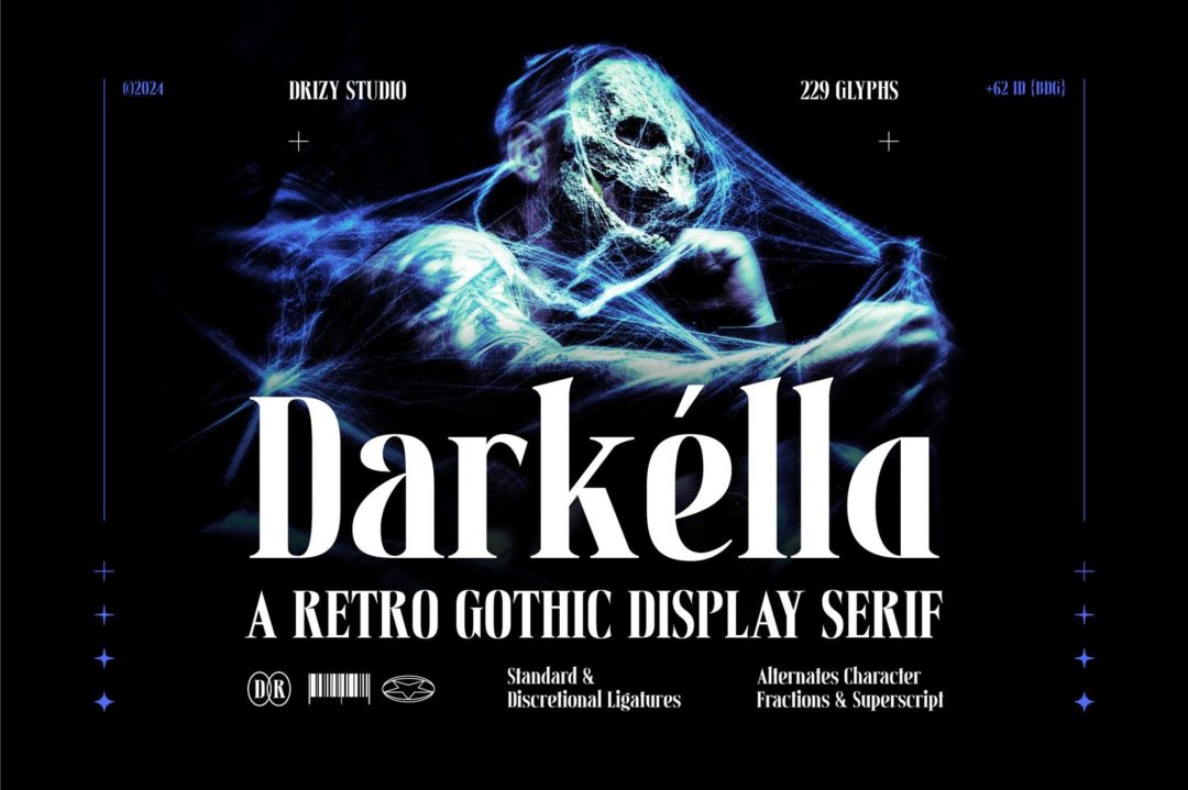 优雅复古哥特式品牌海报邀请函设计衬线英文字体安装包 Darkella – Retro Gothic Display Serif Font 设计素材 sucaiwan.com