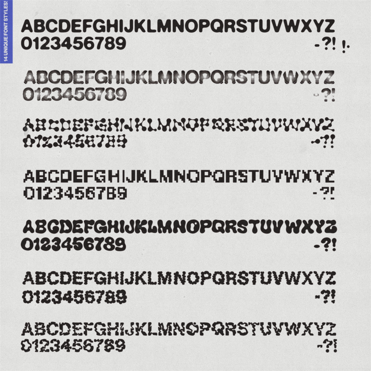 英文字体：14款Y2K趣味抽象几何点阵液化毛刺艺术logo标题设计手写装饰字体 COOL.FONT™ (VOLUME 1) 设计素材 sucaiwan.com