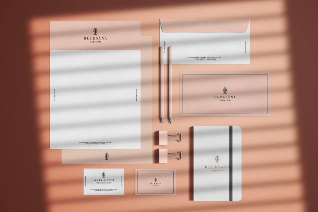 时尚阴影品牌VI设计办公用品名片信封信纸笔记本展示贴图PSD样机模板素材 Minimal Stationery with Shadow Mockup 样机素材 sucaiwan.com