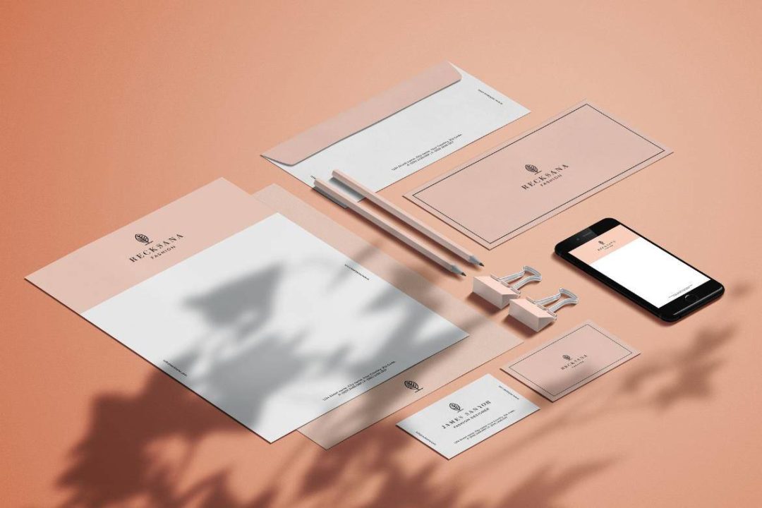 时尚阴影品牌VI设计办公用品名片信封信纸笔记本展示贴图PSD样机模板素材 Minimal Stationery with Shadow Mockup 样机素材 sucaiwan.com