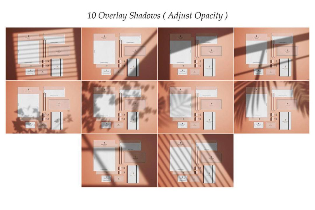 时尚阴影品牌VI设计办公用品名片信封信纸笔记本展示贴图PSD样机模板素材 Minimal Stationery with Shadow Mockup 样机素材 sucaiwan.com