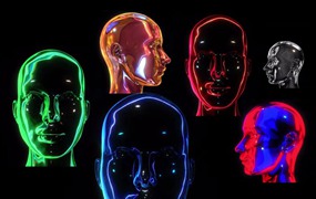 VJ素材:6个抽象酸性镀铬反光人像/人头VJ循环演唱会大屏视频素材