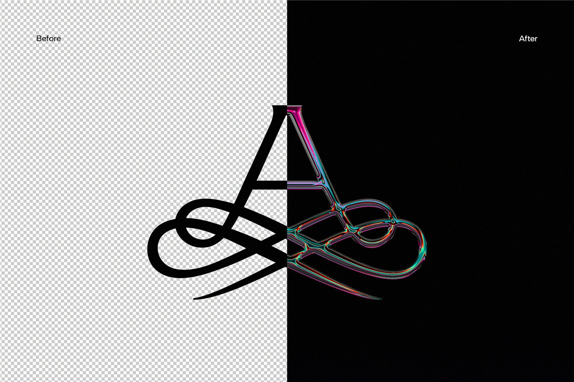 未来科技金属镀铬3D立体文本标题logo特效PSD样机Futurist Neon Chrome Effect 插件预设 sucaiwan.com