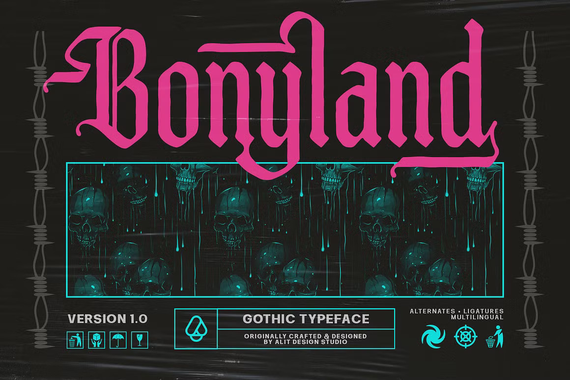 优雅复古哥特式品牌海报徽标设计衬线英文字体安装包 Bonyland Blackletter Font 设计素材 sucaiwan.com