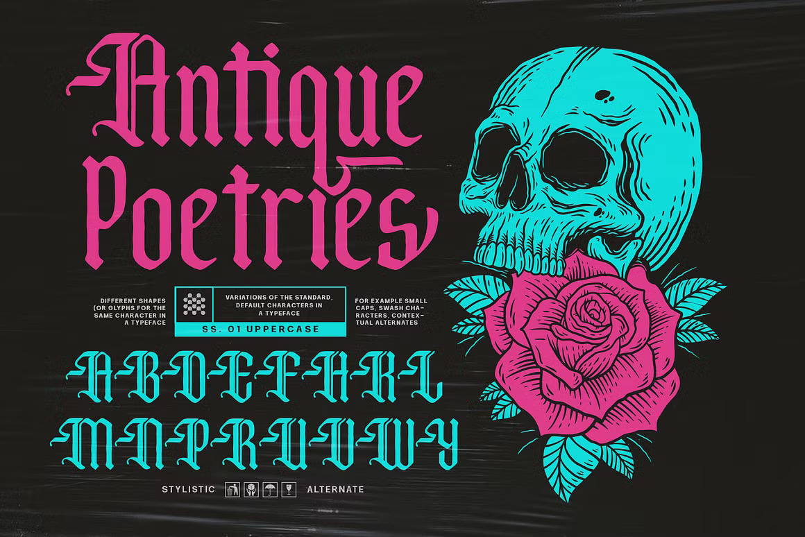 优雅复古哥特式品牌海报徽标设计衬线英文字体安装包 Bonyland Blackletter Font 设计素材 sucaiwan.com