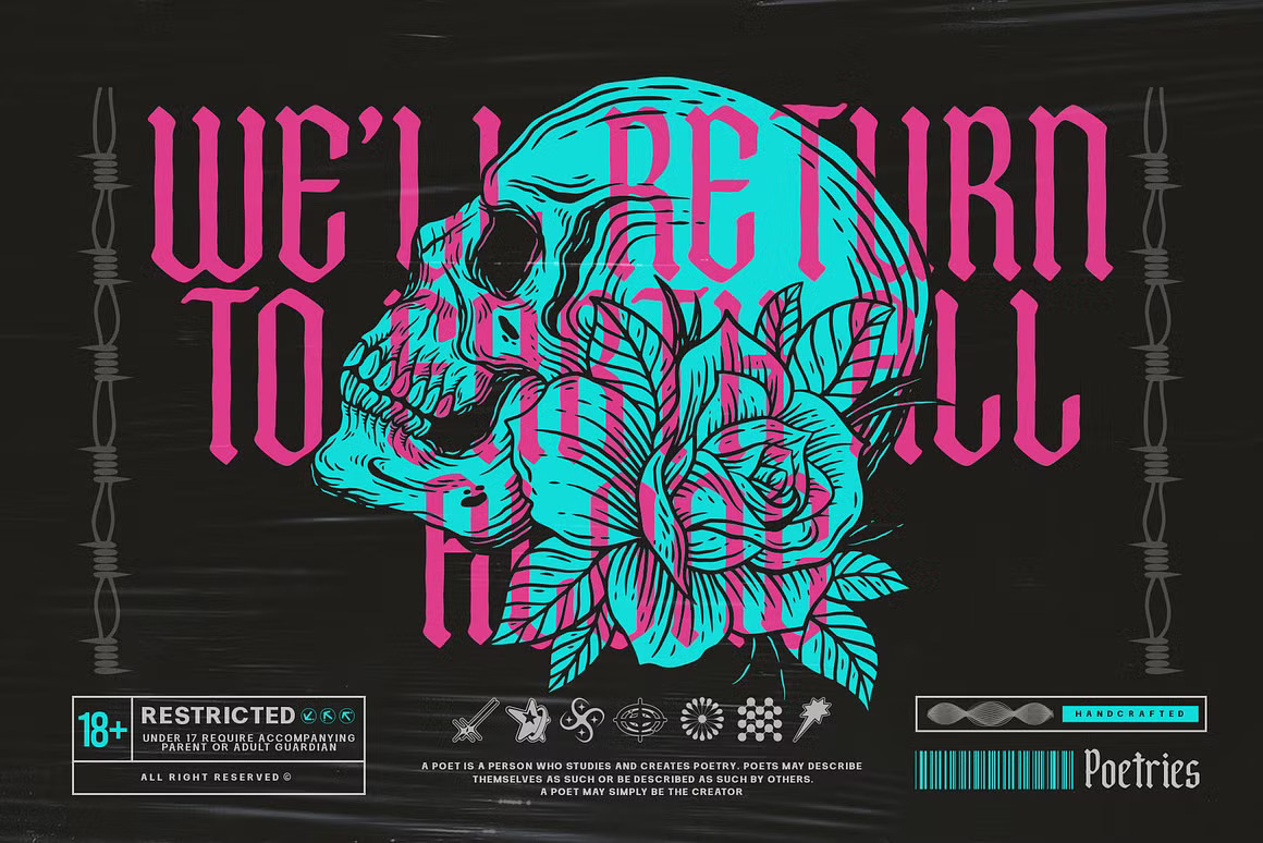 优雅复古哥特式品牌海报徽标设计衬线英文字体安装包 Bonyland Blackletter Font 设计素材 sucaiwan.com