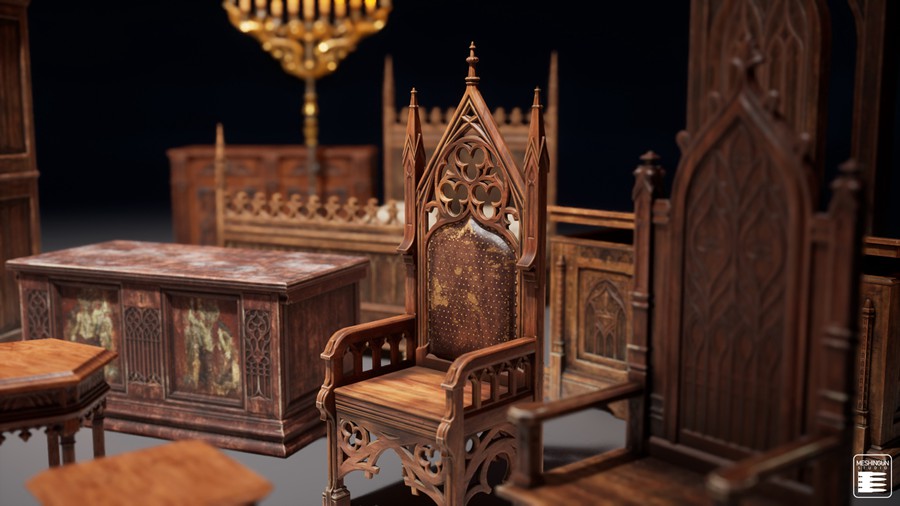 哥特式大教堂室内内部场景3D模型UE格式设计素材 Gothic Interior Megapack 样机素材 sucaiwan.com