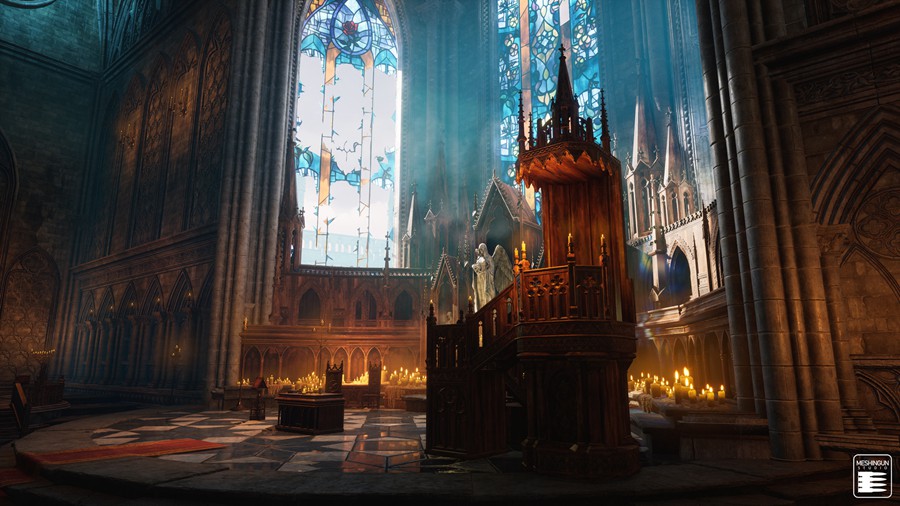 哥特式大教堂室内内部场景3D模型UE格式设计素材 Gothic Interior Megapack 样机素材 sucaiwan.com