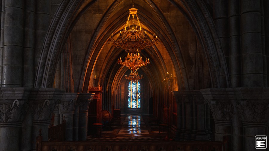 哥特式大教堂室内内部场景3D模型UE格式设计素材 Gothic Interior Megapack 样机素材 sucaiwan.com