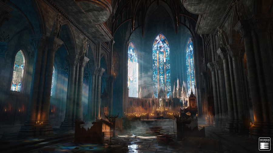 哥特式大教堂室内内部场景3D模型UE格式设计素材 Gothic Interior Megapack 样机素材 sucaiwan.com